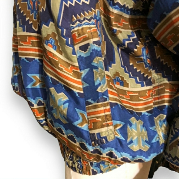 BOGARI Native Tribal Print Silk Bomber Jacket VINTAGE - Picture 8 of 11